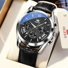 OLEVS Relógio Masculino Original À Prova D'Água Com Pulseira De Couro Casual E Executivo 2876