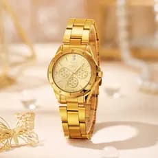 OPK Relógio Feminino Casual Com Pulseira Versátil Em Aço Inoxidável Dourado 6001