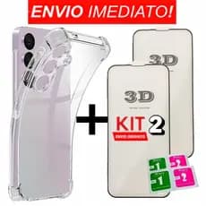 Kit 2 Película Vidro 3D + Capa Capinha Transparente Para Motorola Moto G04 G24 G34 G54 G64G84 G05 G15 G35 G55 G75