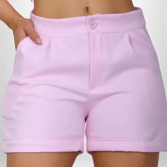 Short Curto Alfaiataria Social Feminino Com Bolsos Botão e Zíper Frontal