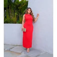 Vestido Feminino Longo Tubinho Com Fenda Lateral Linho com Bolsos
