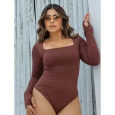 Body Feminino Manga Longa Com Luvinha Em Poliamida