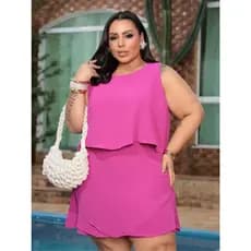 Macaquinho Feminino Curto Em Camadas Moda Plus Size
