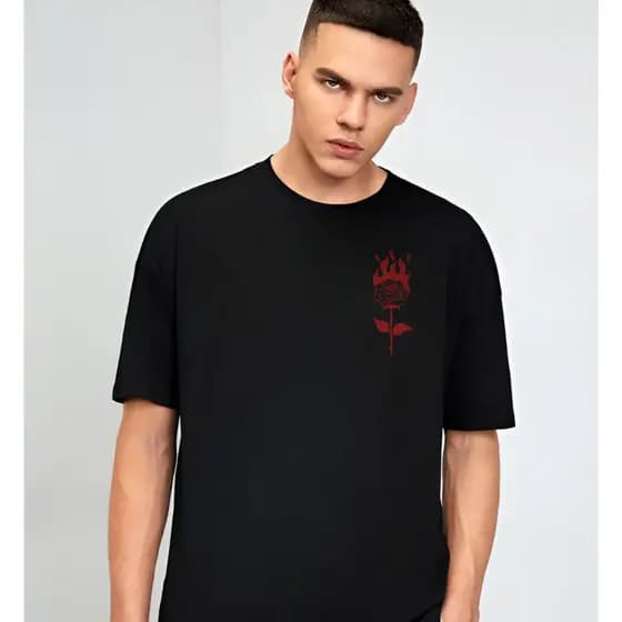 Camiseta  Oversized algodão Masculina estampa rosa pegando fogo, street wear, minimalista, verão