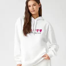 Moletom Flanelado Corações Feminino Blusa De Frio Capuz e Bolso Casaco Canguru Com Gorro Estampada