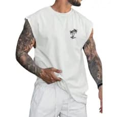 Camiseta Regata Oversized Masculina Coqueiro Streetwear Machão Algodão Treino Academia Adulto