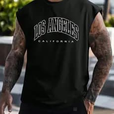 Camisa Camiseta Regata Oversized Larga Masculina Machao Los Angeles Academia Treino Preto e Branco