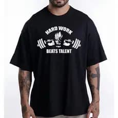 Camisa Camiseta Oversized Masculina 100% Algodão Academia 'Work Hard Sayajin' Musculação