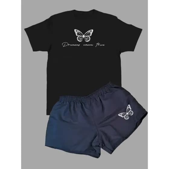 Conjunto Fitness Academia Feminino , Short Tactel e Camiseta 100% algodão Roupa de Treino