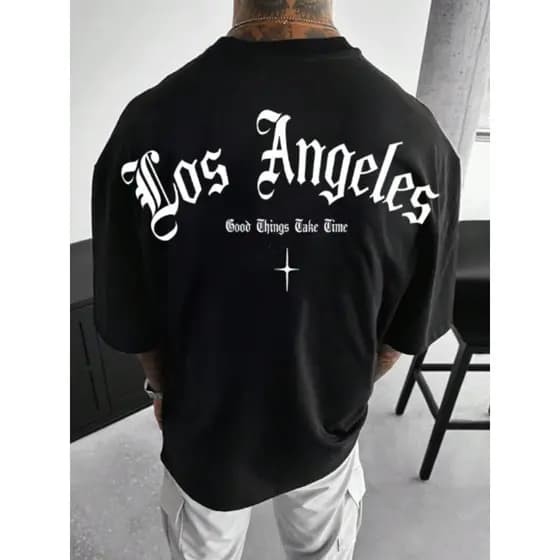 Camiseta Masculina Oversized Los Angeles Street Wear, Academia Treino Over Estampada