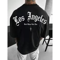 Camiseta Masculina Oversized Los Angeles Street Wear, Academia Treino Over Estampada