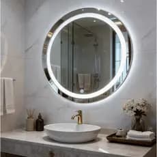 Espelho Redondo LED Touch 60cm Jateado 3 Tons de Luz Decorativo Banheiro Lavabo Premium