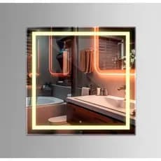 Espelho Quadrado 50x50 Jateado Com ou Sem LED Para Banheiro Lavabo Penteadeira Decorativo
