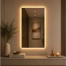 Espelho Decorativo Com Led Quente e Frio Retangular 80X50cm Para Banheiro Sala Quarto Penteadeira