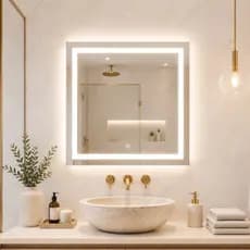 Espelho LED Touch 50x50 QUADRADO Jateado 3 Tons de Luz Banheiro Lavabo