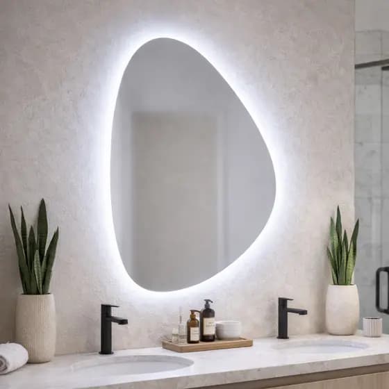 Espelho Orgânico com LED à Pilha ou Fonte Decorativo 85x55 Lapidado Luxo
