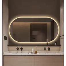 Espelho Oval Grande De Parede Com Led Orgânico Banheiro Sala Quarto Luz Quente E Fria