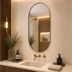 Espelho Oval Decorativo Com Moldura Em Couro Para Banheiro Lavabo Quarto Sala Com Suporte
