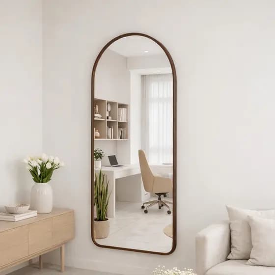 Espelho Oval Base Reta 120x50cm Corpo Inteiro Decorativo com Moldura de Couro Madri