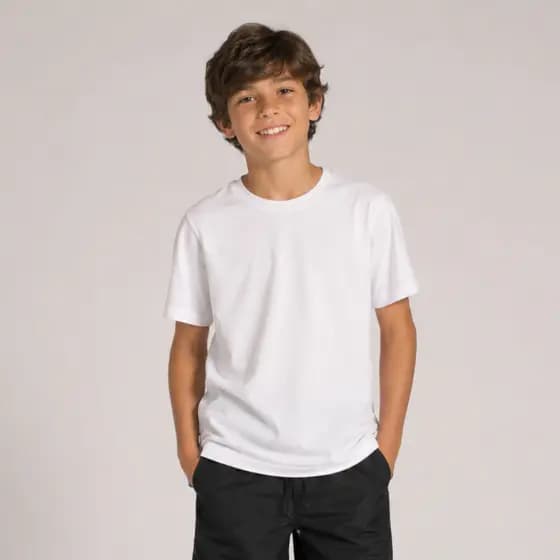 Camiseta Masculina Juvenil Básica Meia Malha Algodão