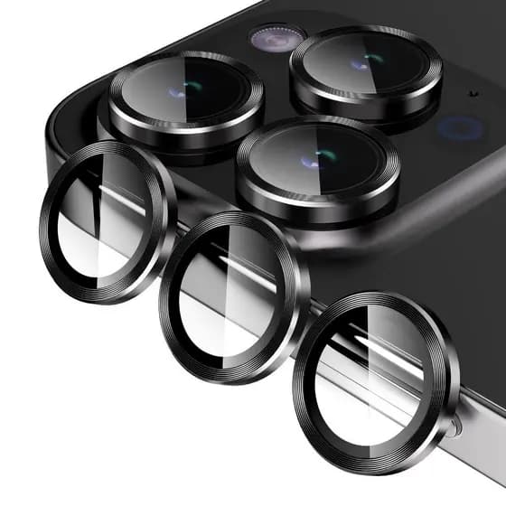 Película Lente PRETA iPhone – Alumínio + Vidro – Kit 1 / Kit 2 / Kit 3 / Kit 5 – 11 ao 16 Pro/Max