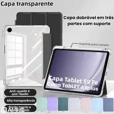 Capa Transparente Compatível com Samsung Galaxy Tab A9+ / S9 FE – Suporte para Caneta e Auto Sleep/Wake