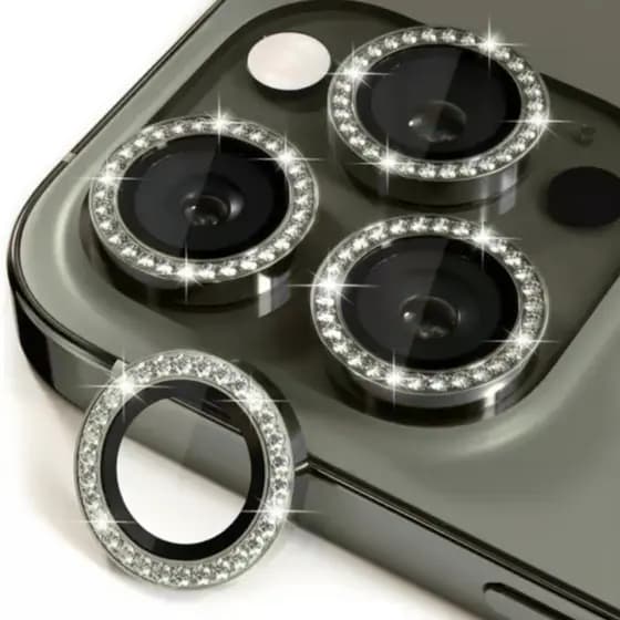 Película de Câmera com Strass Brilho para iPhone 11 a 16 – Proteção da Lente com Efeito Diamante
