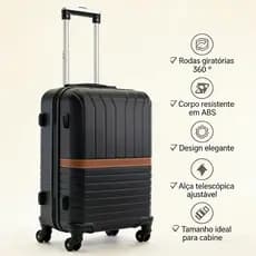 Mala de Viagem 10KG Rígida ABS com Faixa de Couro preto - Rodas 360° | Resistente e Elegante-2401