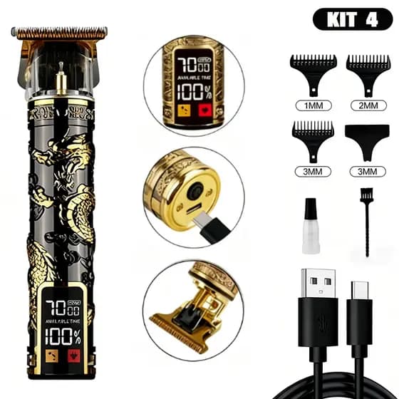 Aparador Cabelo Barba 3 Velocidades LED Digital 120min Sem Fio Premium K4/K5