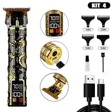 Aparador Cabelo Barba 3 Velocidades LED Digital 120min Sem Fio Premium K4/K5