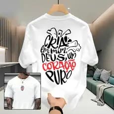Camiseta Streetwear 100% Algodão Unissex Frase "Cria Em Mim Um Coração Puro" Camisa Unissex Premium