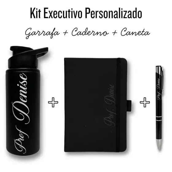 Kit Presente Caderno + Caneta + Garrafa Personalizado para Empresas, Formaturas e Datas Especiais Logo/Nome/Brasão