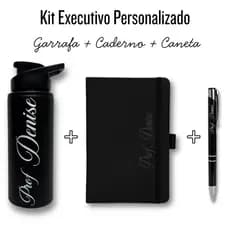Kit Presente Caderno + Caneta + Garrafa Personalizado para Empresas, Formaturas e Datas Especiais Logo/Nome/Brasão