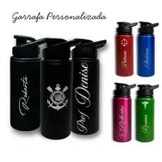 Garrafa Squeeze Alumínio 600ml Personalizada A Laser Nome Logo Profissão Colorida Brasão Time