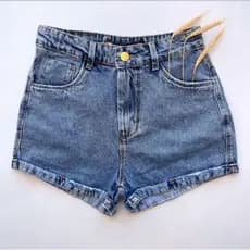 Short Jeans Feminino Cintura Alta Barra Virada Sem Lycra Mom Curto Blogueira