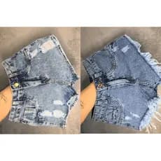 Short Jeans Feminino Cintura Alta Barra Virada Sem Lycra Blogueira Sem Bolso