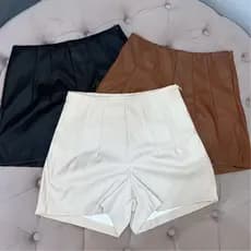 Short Feminino Couro Fake Courino Cintura Alta
