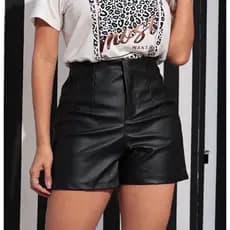Short Feminino Couro Fake Courino Cintura Alta