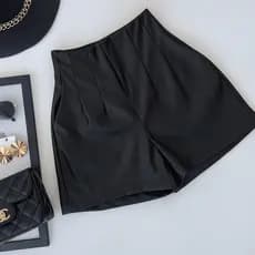 Short Feminino Couro Fake Courino Cintura Alta