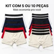 Kit 5 Cuecas Boxer Masculina Algodão Premium Confortável Lisa Elástico Cós Alto Qualidade