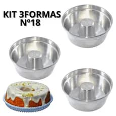 Kit 3 Formas de Bolo e Pudim 18cm – Alumínio de Alta Qualidade com Furo Central