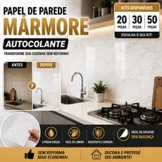 Revestimento Adesivo Mármore 60x30cm – Autocolante, Impermeável, Alto Brilho – Decoração de Parede