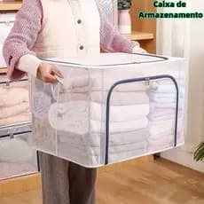 Caixa de Armazenamento com Zíper Impermeável Dobrável Organizadora de Roupas com Janela Transparente