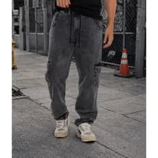 Calça Jeans Cargo Masculina/Feminina Streetwear Preta Mescla Cinza Grafite