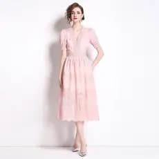 Vestido Moda Evangélica Mídi 100% Algodão Bordado Guipir