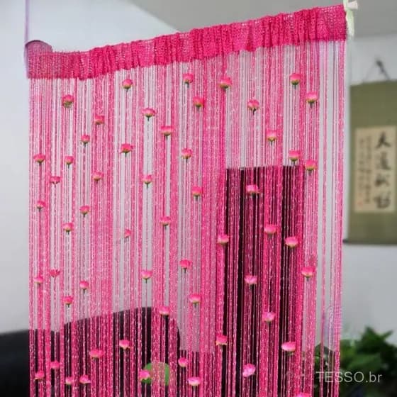 Cortina De Porta , Corda De Flor Rosa Divisor De Quarto Brilhante , Cor Sólida 1 * 2M Janela Com Borla