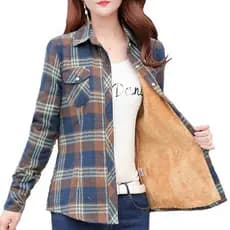 Camisa Feminina De Lã Grossa Xadrez De Manga Comprida De Flanela M-5xg