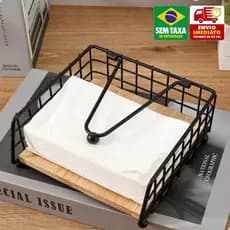 Porta Papel Toalha Organizador Multiuso Cozinha Bambu e Ferro Industrial ENVIO IMEDIATO