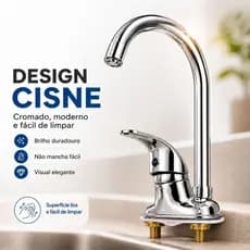 Torneira Cozinha Inox Cromada Quente e Fria Giratória 360° com Arejador Cisne ENVIO IMEDIATO