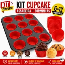 Kit Assadeira Antiaderente com 6 ou 12 Forminhas de Silicone para Cupcake, Muffin, Pão de Queijo, Bolinhos e Receitas Fi